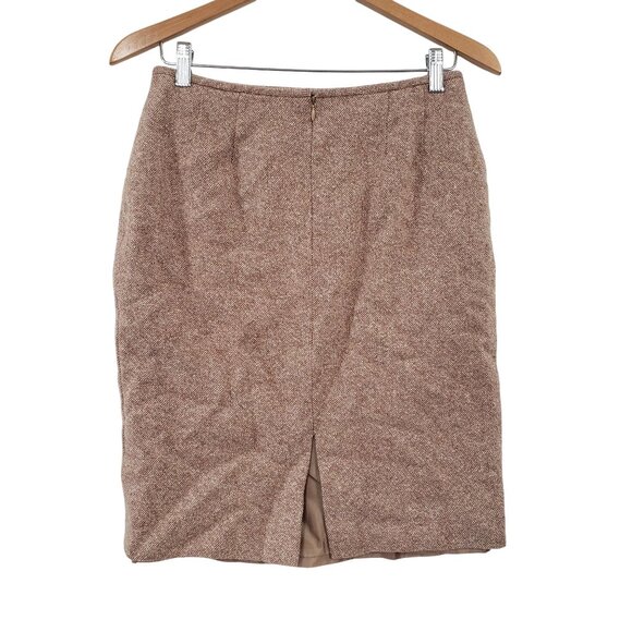 Tahari Tweed Pencil Skirt Size 6 Wool Silk Blend Brown Office Business Casual - Picture 2 of 4